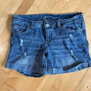 Kensie Distressed Blue Denim Cuffed Shorts
